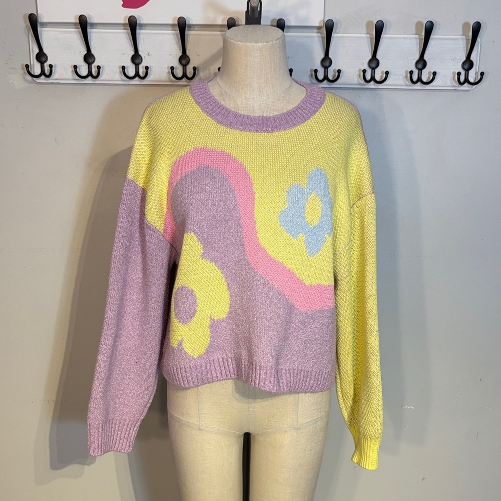 Zara Yellow and Purple Floral Sweater